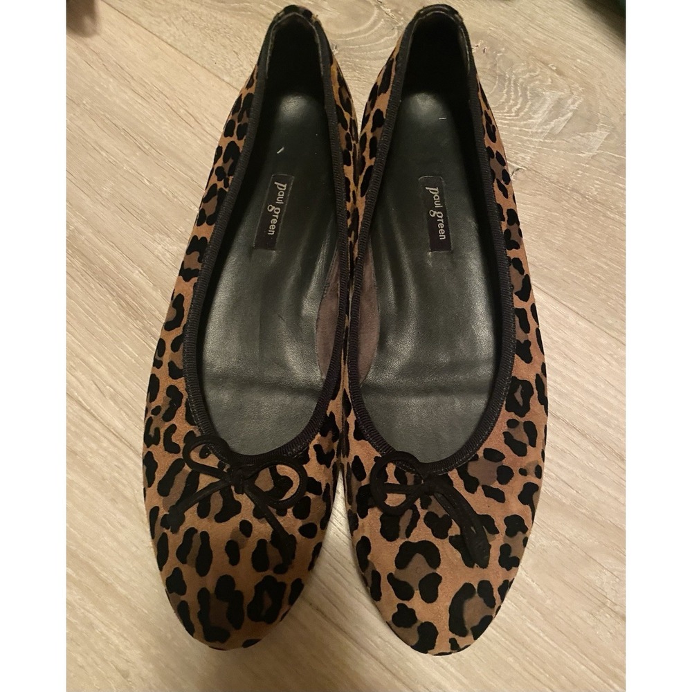 Paul Green Leopard Print Calf Hair Ballet Flats Womens Size 10.5 Bow Accent